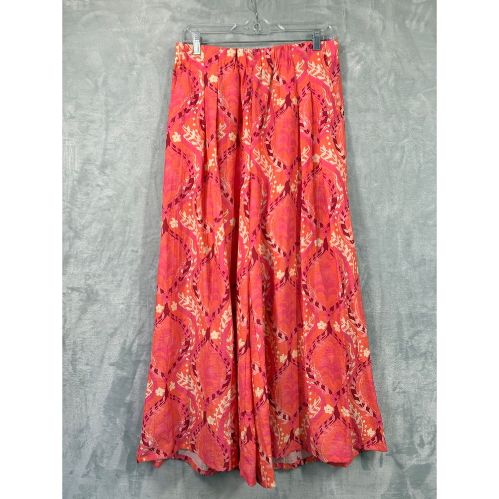Umgee Pink Orange Floral Damask Wide Leg Palazzo Pants Pockets Medium